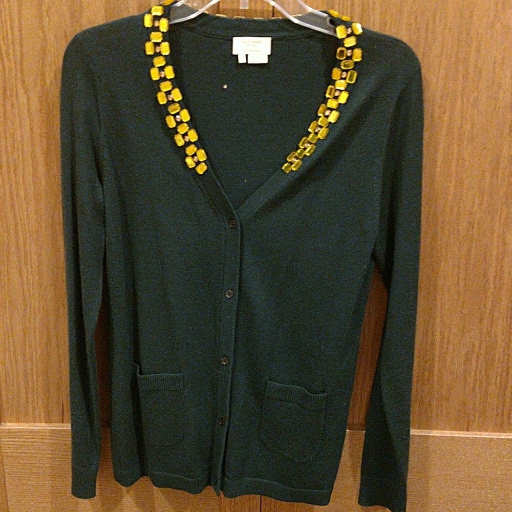 Kate Spade Hunter green, yellow  beaded cardigan
